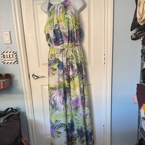 Jennifer Lopez Leaf Print Halter Dress